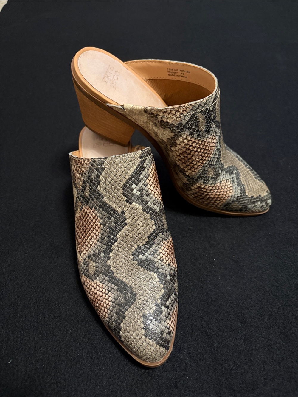 Frye and Co. Jacy Snakeskin Embossed Leather Heeled Mules Size 5.5M